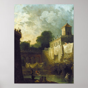 Poster Blanchisseuses dans le fossé d'une villa italienn
