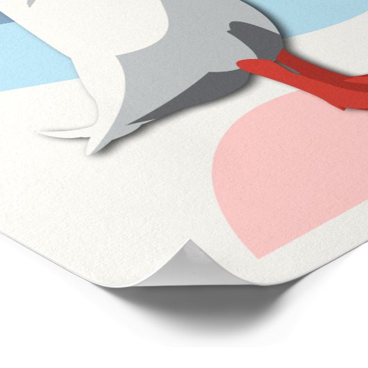 Poster Blancs Canard Rose et Bleu Vagues Nourriture Enfan (Coin)