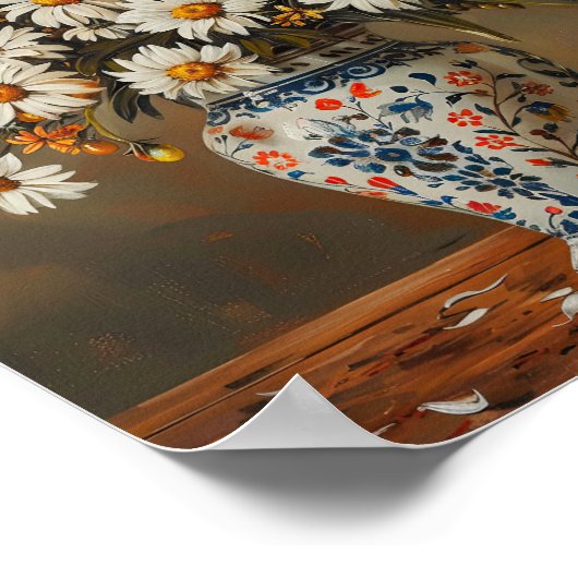 Poster Blancs Dans Un Vase Oriental Gouache Peint (Coin)