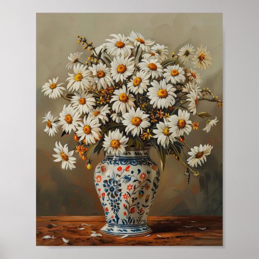 Poster Blancs Dans Un Vase Oriental Gouache Peint (Devant)