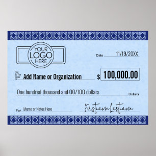 Poster Blank Check for Sweepstakes & Awards BLUE ART DECO
