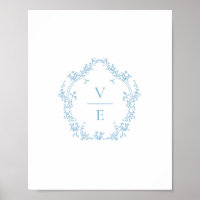 Blason de mariage en monogramme bleu ciel vintage