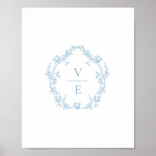 Poster Blason de mariage en monogramme bleu ciel vintage