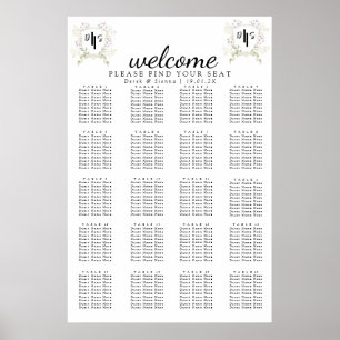 Poster Blason de monogramme de fleur sauvage crépusculair
