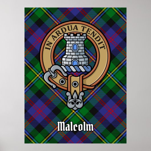 Poster Blason du clan Malcolm sur tartan (Devant)