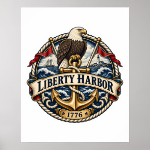 Poster Blason nautique de Liberty Harbor Eagle et Anchor