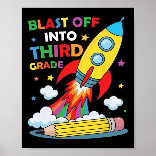 Poster Blast Off Into Third Grade First Day Of School  (Devant)