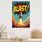 Poster BLAST! Vintage Comic Style Rocket Explosion (Cuisine)