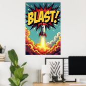 Poster BLAST! Vintage Comic Style Rocket Explosion (Bureau à domicile)