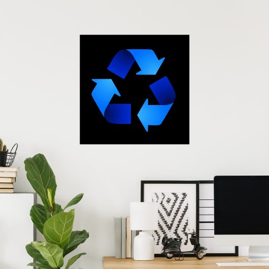 Poster blauw recyclingsymbool (Thuiskantoor)