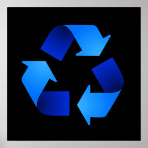 Poster blauw recyclingsymbool