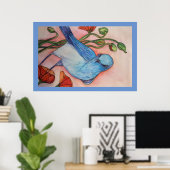 poster blauwe vogel en papaver (Thuiskantoor)