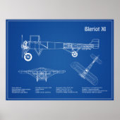 Poster Bleriot XI - Plan de dessin du plan d'avion AD (Devant)