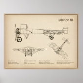 Poster Bleriot XI - Plan de dessin du plan d'avion SD (Devant)