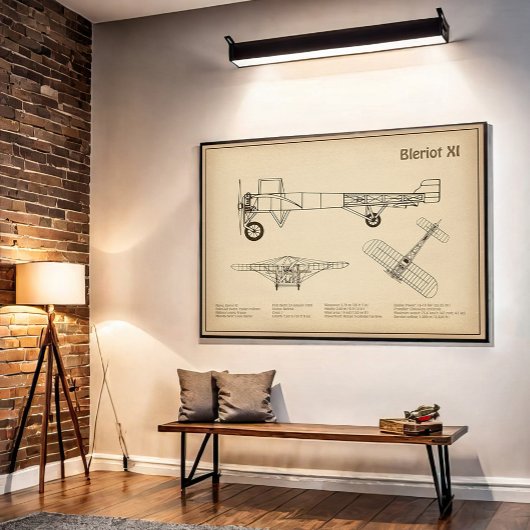 Poster Bleriot XI - Plan de dessin du plan d'avion SD