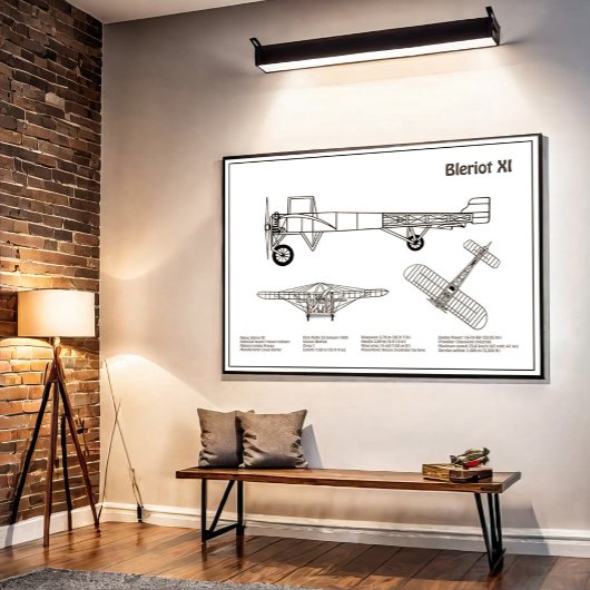 Poster Bleriot XI - Plans de dessin du plan d'avion BD