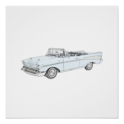Poster Bleu 1957 Chevy Bel Air Convertible Illustration (Devant)