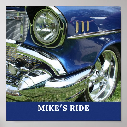Poster Bleu 1957 Chevy, nom ou message, votre photo (Devant)