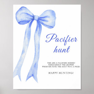 Poster Bleu a bow - pacifier chasse jeu de baby shower