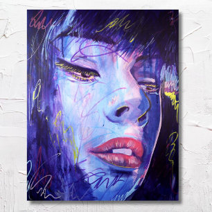 Poster Bleu Abstrait avec Gold Graphic Woman Art Imprimer