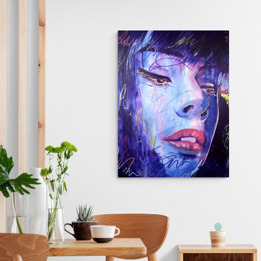 Poster Bleu Abstrait avec Gold Graphic Woman Art Imprimer