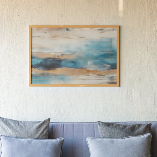 Poster Bleu Abstrait Brown Peinture moderne