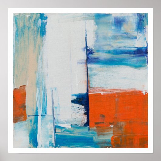 Poster Bleu Abstrait et art moderne orange (Devant)