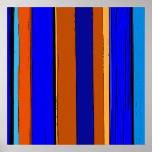 Poster Bleu Abstrait Et Orange 930 - Bandes Verticales