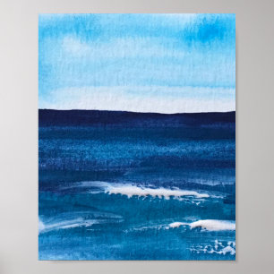Poster Bleu abstrait Fun Aquarelle Art Waves Unique