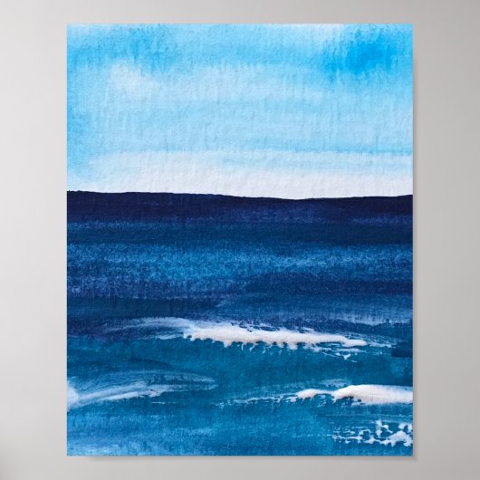 Poster Bleu abstrait Fun Aquarelle Art Waves Unique (Devant)