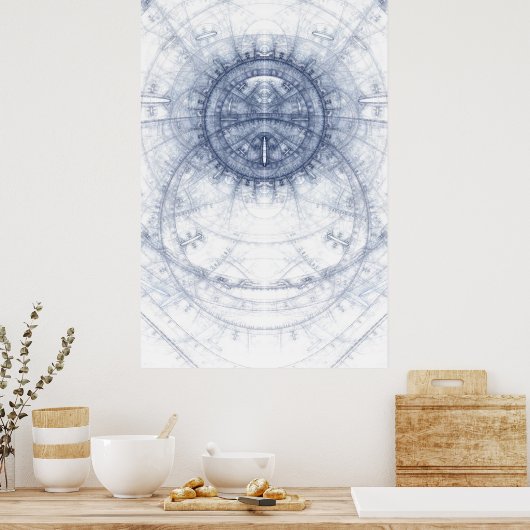 Poster bleu Abstrait sur le thème blanc (Cuisine)