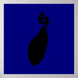 Poster bleu abstraite femme noire levant les cheveux natu