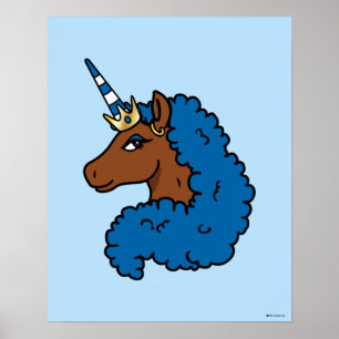 Poster Bleu Afro Unicorn