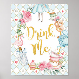 Poster Bleu Alice au pays des merveilles BOIRE MOI signe