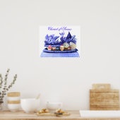 POSTER BLEU ANTIQUE CHARIOT DE CYGNES ET CUPCAKES (Cuisine)
