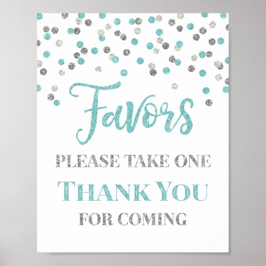Poster Bleu Argent Confetti Favore Baby shower Signal (Devant)
