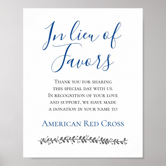 Poster Bleu Au Lieu De Faveurs Mariage De Dons De Charité (Devant)