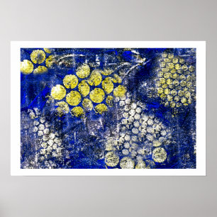 Poster Bleu avec les points jaunes et blancs - sur la