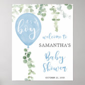 Poster Bleu baby shower eucalyptus signe de bienvenue (Devant)