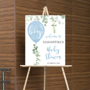 Poster Bleu baby shower eucalyptus signe de bienvenue