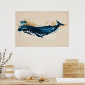 Poster Bleu baleine dessin abstrait (Cuisine)