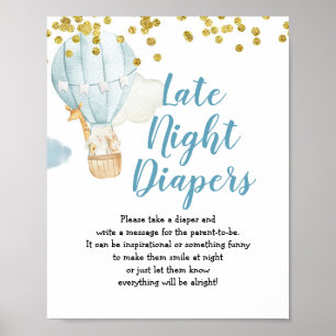Poster Bleu Ballon à air chaud Late Night Diapers Sign