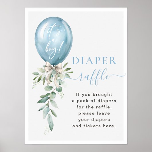Poster Bleu Balloon Vert Baby shower Déchets Raffle (Devant)