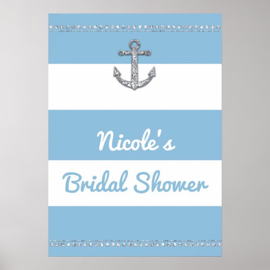 Poster Bleu barbeau et rayures blanches Ancrage diamant (Devant)