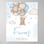 Poster Bleu Bear Balloon Baby shower Faveurs (Devant)