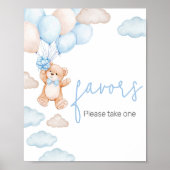 Poster Bleu Bear Balloon Baby shower Faveurs (Devant)