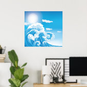 Poster Bleu blanc mer mer vagues personnalisées (Bureau à domicile)