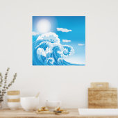 Poster Bleu blanc mer mer vagues personnalisées (Cuisine)
