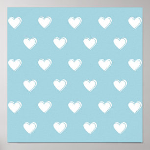 Poster Bleu blanc mignon simple Motif de coeur