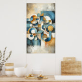 Poster Bleu Blanc Or Abstrait Géométrique (Cuisine)